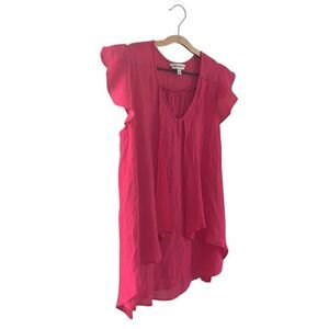 Counterparts NWT Pink Flutter Sleeve V-Neck Asymmetrical‎ Spring Blouse Size SM